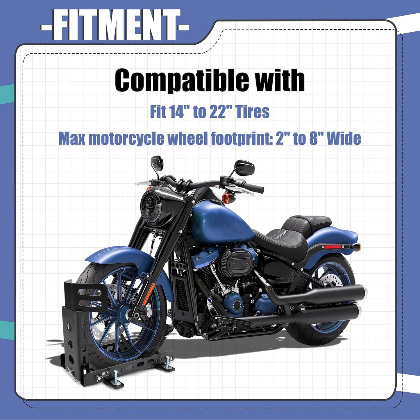 ECOTRIC Motorcycle Wheel Chock Trailer 3000lb Capacity, Adjustable Motorcycle Front Tire Stand Chock for Trailer Truck Garage Fit for Most Crusier Sports Dirt Bikes Tire Size 14"-22" Wheels