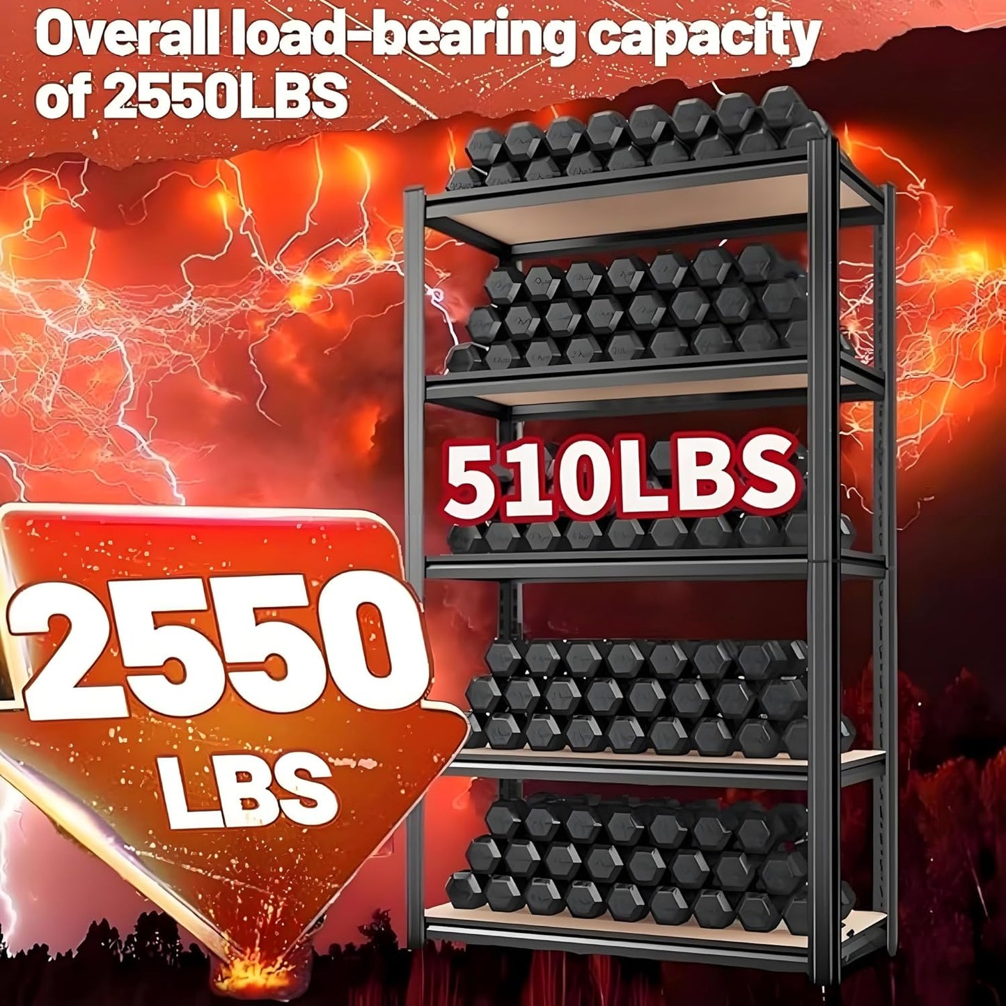 Garage Shelves, 72”H Adjustable Shelves for Garage/Basement/Warehouse, Heavy Duty Metal Storage and Organizer Rack, 5-Tier Tall and Large Organizing Shelf, 71.2”H×35.4”W×15.8”D