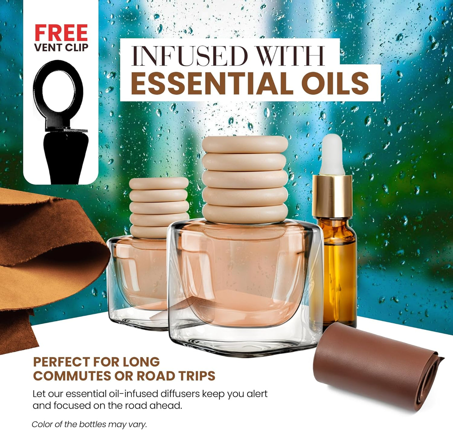 Deep Leather Car Air Freshener for Men | Pack of 2 Long Lasting Automotive Air Freshener | Odor Eliminator Car Perfume with Essential Oils | Car Air Freshener Vent Clip by Perfa