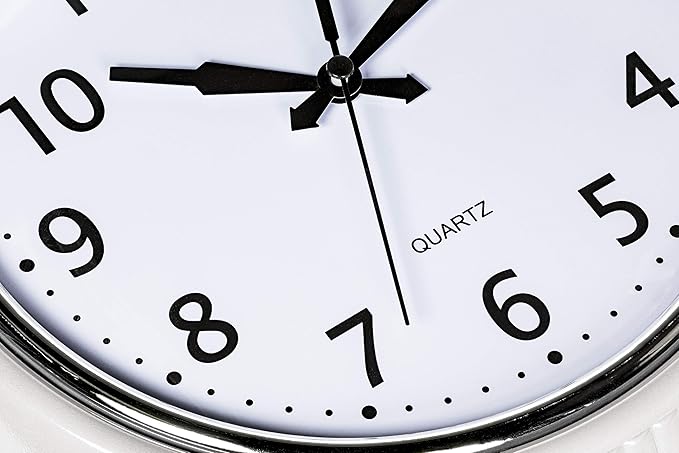 Bernhard Products Retro Wall Clock 9.5 Inch White Kitchen 50's Vintage Design Round Silent Non-Ticking Quality Quartz Clock for Home Office Nursery Bathroom Classroom Easy to Read (White)