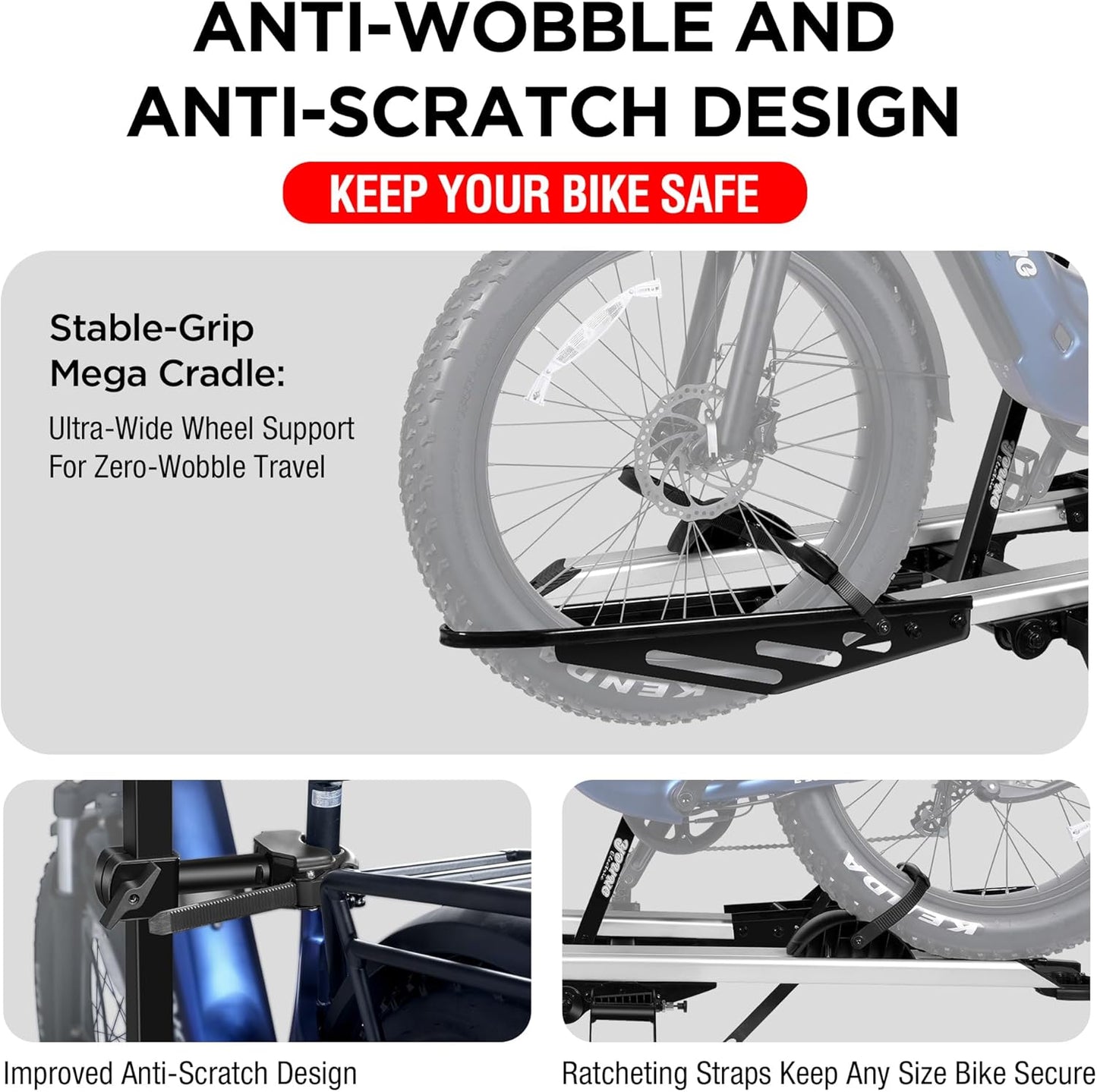 Rockland Foldable 2-Ebike Rack, 200 lbs Capacity, Hitch Mount Electric Bike Rack, Fits up to 5" Fat Tire Width and 50" Wheelbase, Ebike Carrier Rack for 2" Receiver for Cars SUVs Vans RVs