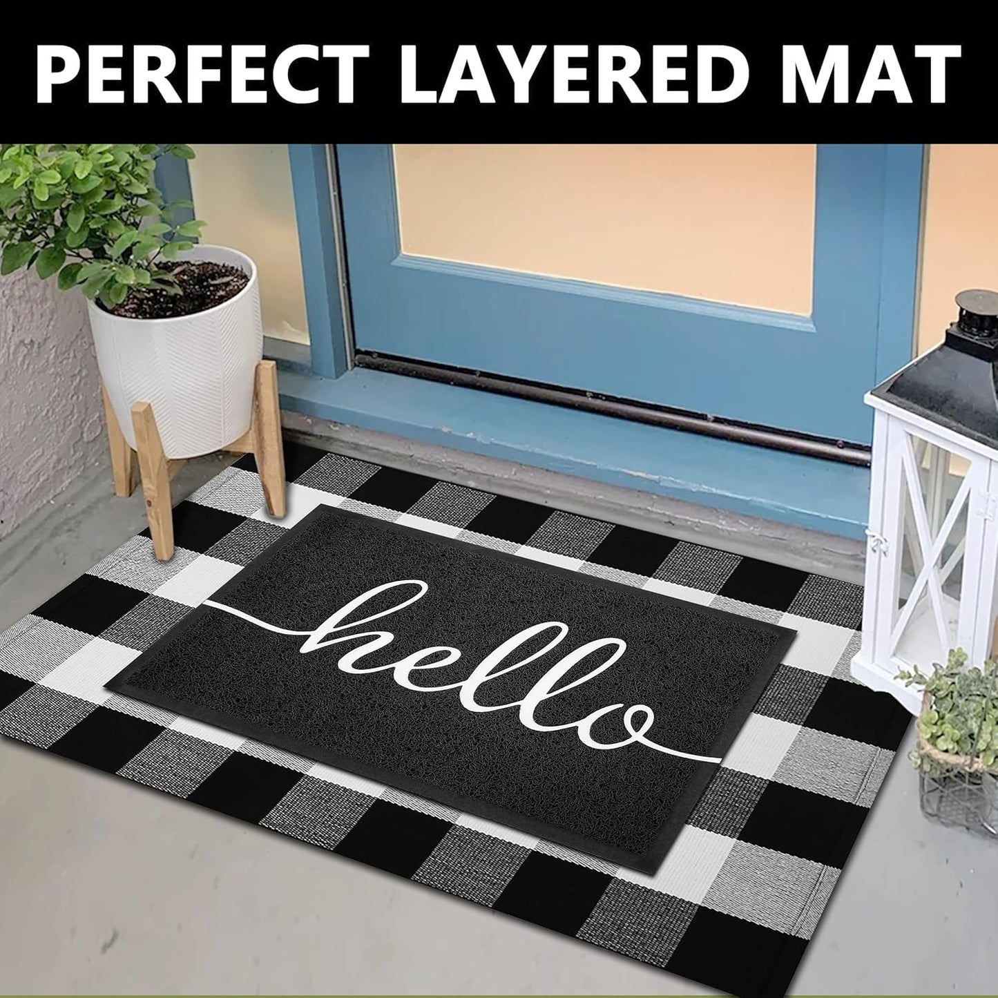EARTHALL Door Mat Outside Inside Hello Doormat, 30"x17.5", Durable Floor Mat Non Slip Mat Ultra Absorb Mud Easy Clean Front Doormat for Garage, Entryway, Patio, High Traffic Areas, Black