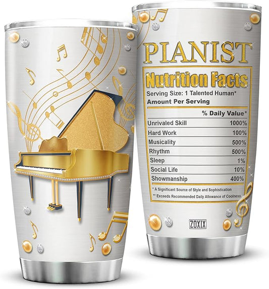 ZOXIX Funny Pianist Nutrition Facts Tumbler Jewelry Style Piano Lovers Gifts For Women Music Themed Coffee Mugs Stainless Steel Cups With 20oz Piano Teacher Mug Pianist Gift