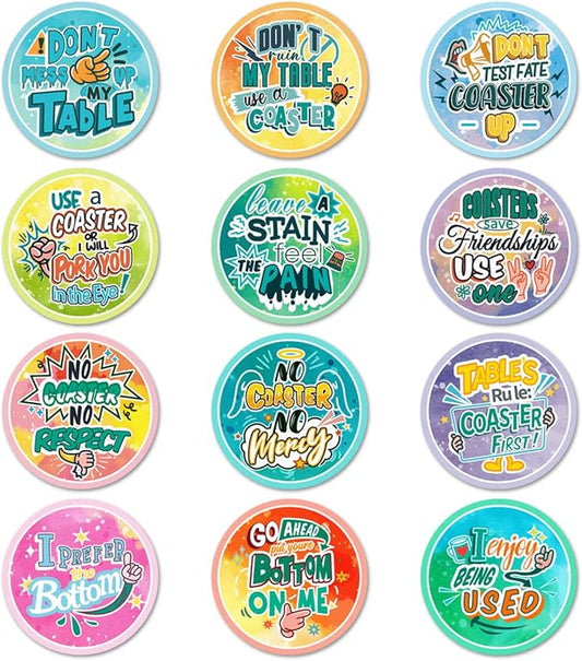 Trillionn 12 Pack Felt Cup Coasters for Drink, Absorbent Coasters for Coffee, Funny Pattern Design Drink Coasters, Tri-Coaster-19