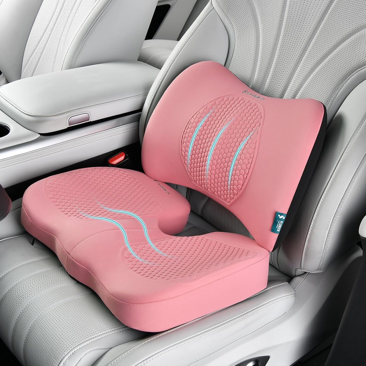 FLORICH Car Seat Cushion and Back Support for Office Chair Memory Foam Chair Cushions Pressure Relief Seat Pads with Gel Massage Point Lumbar Support(Pink)
