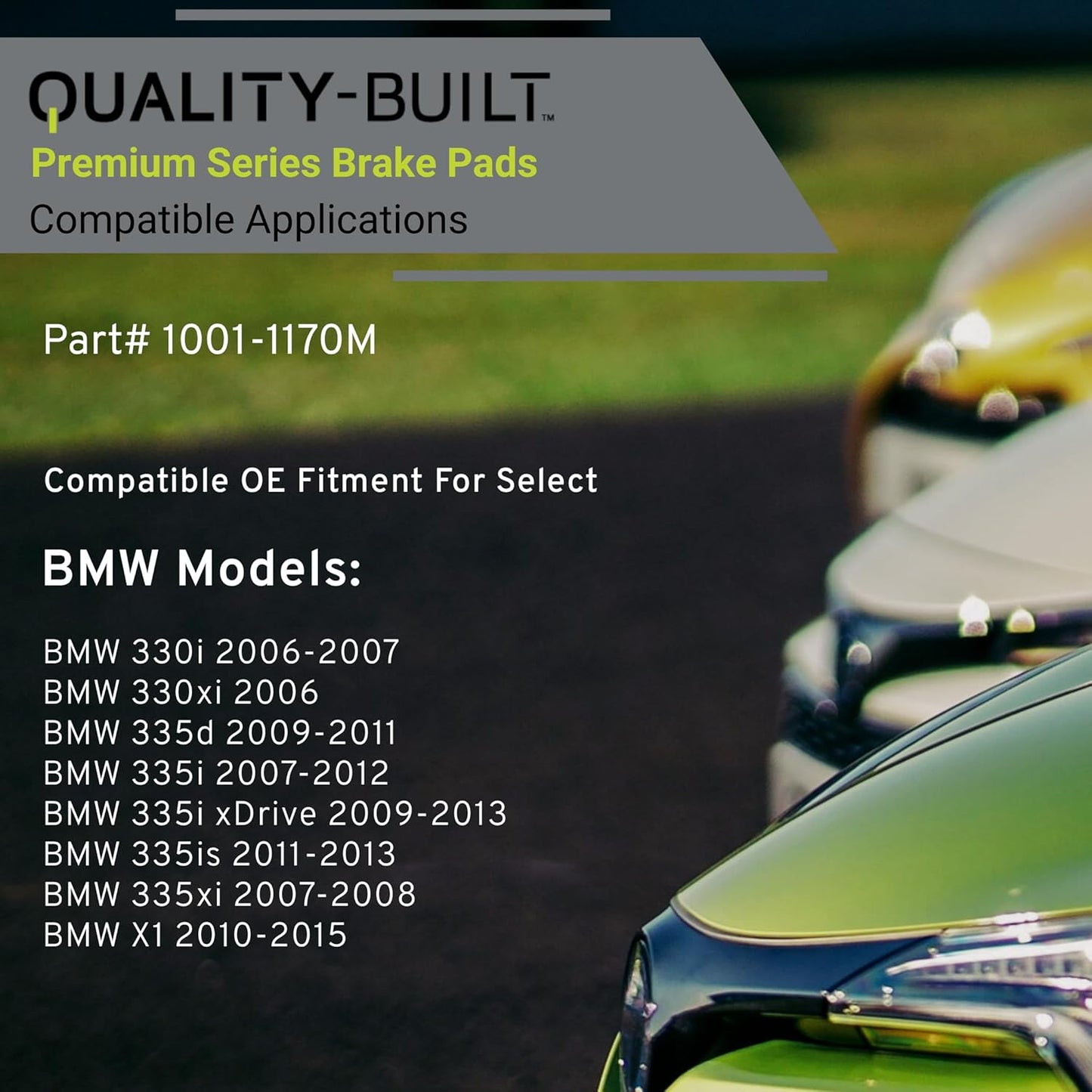 Premium Semi-Metallic Rear Brake Pads (1001-1170M) Compatible with 2006-2015 BMW (330i/330xi/335d/335i/335i xDrive/335is/335xi/X1)