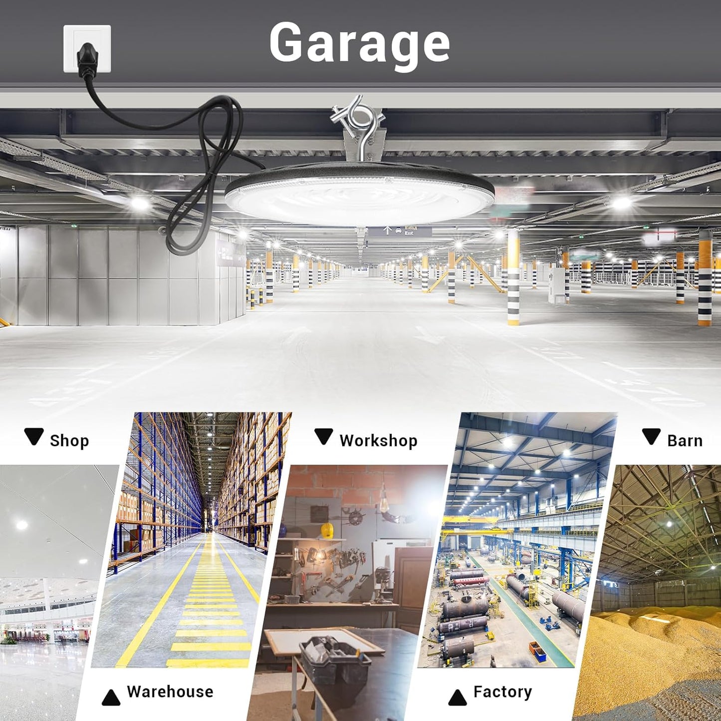 150W UFO Led High Bay Light,120VAC,21050LM 5000K Daylight Area Lighting,IP66 Waterproof 650W MH/HPS with Plug Commercial Bay Lighting for Warehouse/Shop/Workshop/Barn/Gym/Factory