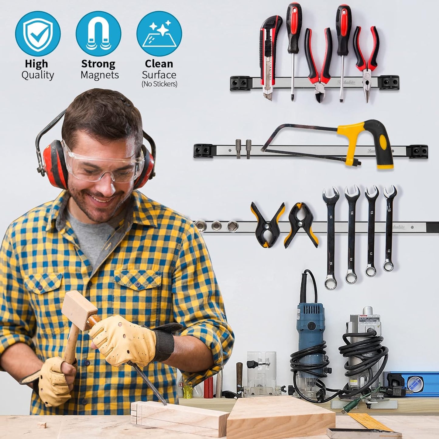 12" 18" 24" Magnetic Tool Holder Strip, Stainless Steel Surface Tool Magnet Bar, Metal Tool Organizer Rack for Garage Organization, Easy To Install in Workshop, Mounting Screws Included