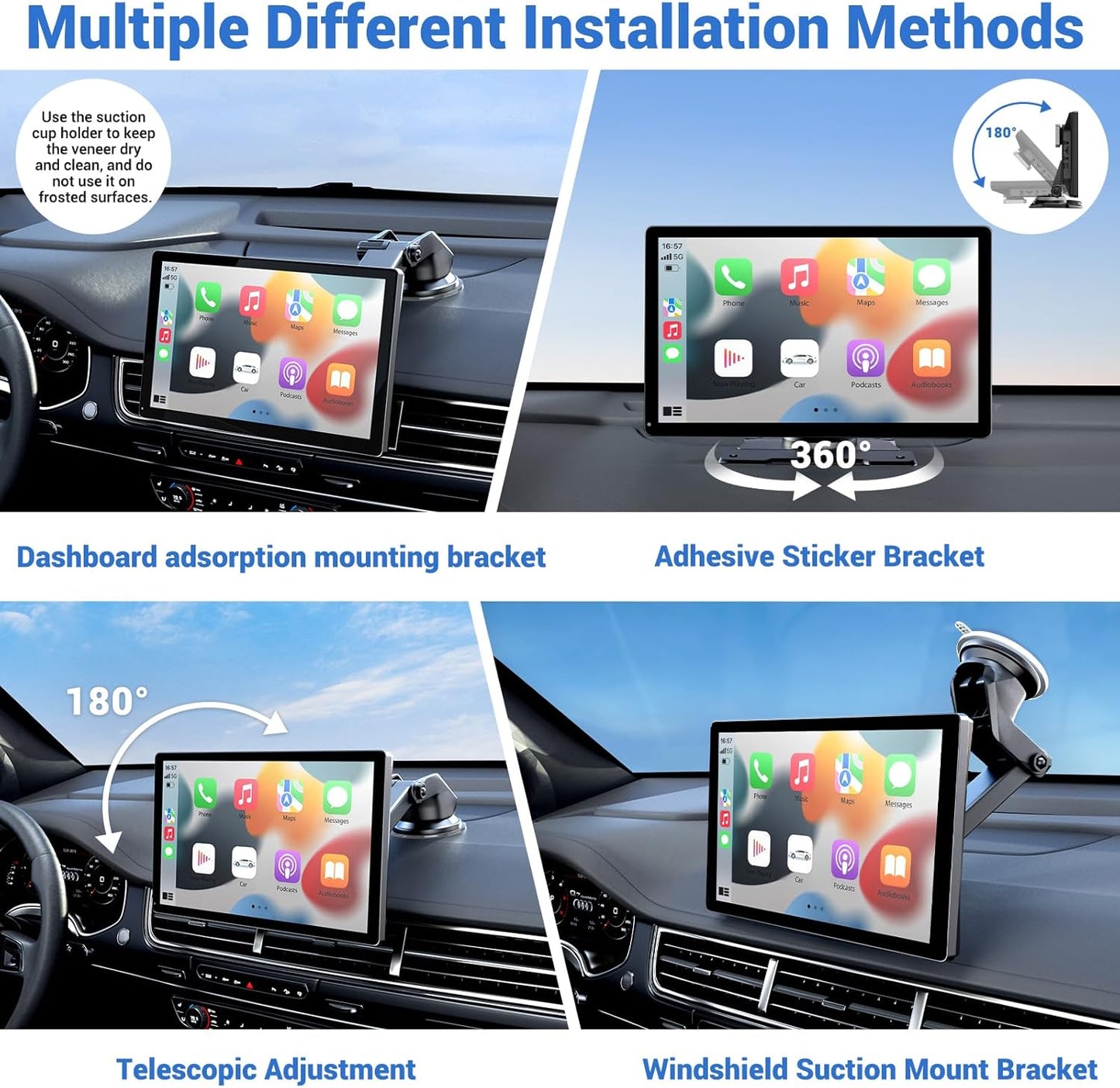 Wireless Apple Carplay Screen for Car 4K Dash Cam, 9" Portable Apple Carplay & Android Auto Car Stereo, with 1080p Backup Camera, GPS Navigation/Mirror Link/Voice Control/Bluetooth