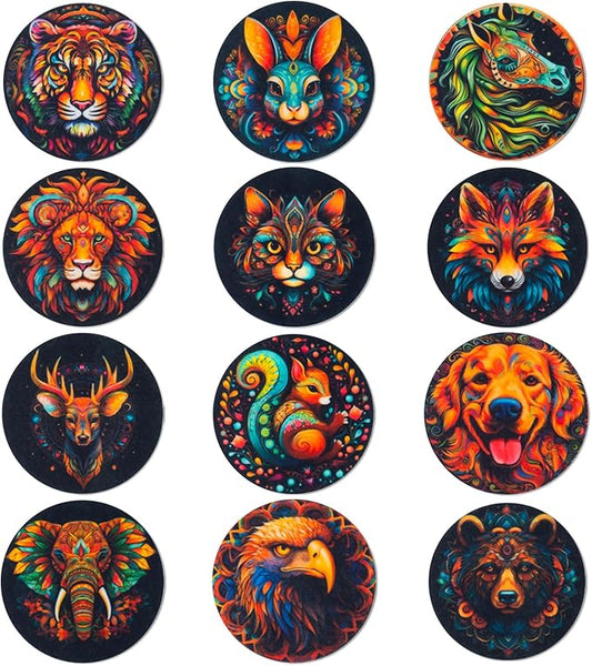 Trillionn 12 Pack Felt Cup Coasters for Drink, Absorbent Coasters for Coffee, Animal Pattern Design Drink Coasters