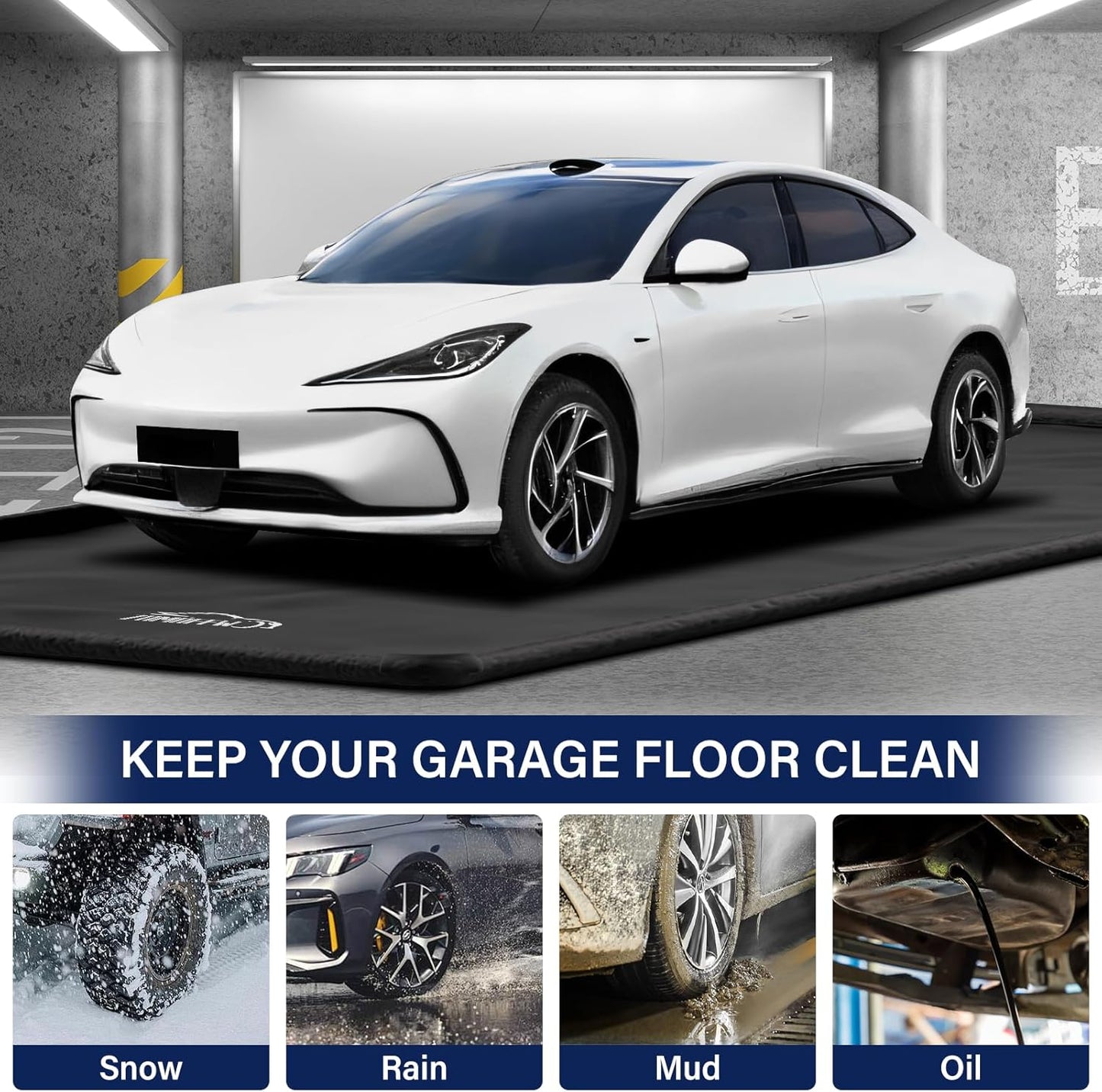 Garage Car Mat, Non-Slip Garage Floor Mat, Heavy Duty Waterproof Containment Mat for Snow Ice Water and Mud (8'6" x 22')