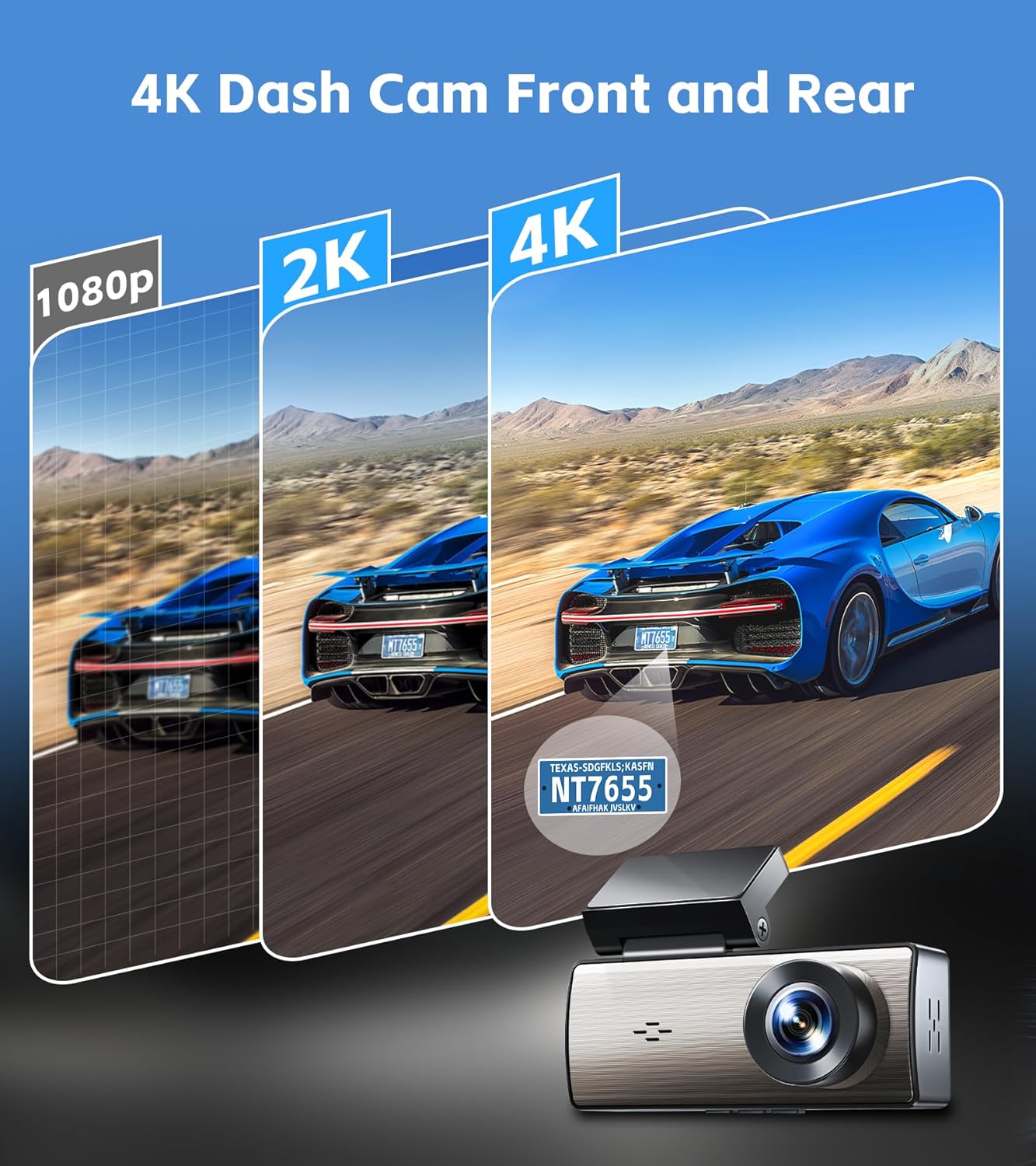 4K+2K Dash Cam Front and Rear,Dash Camera for Cars,Built-in 64G Card,5G WiFi APP Control,HDR Night Vision,24H Parking Mode,Loop Recording,Support 512GB Max(4k+2k)