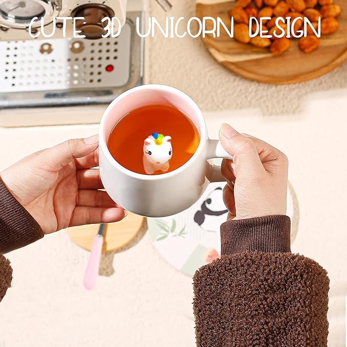 BigNoseDeer Cute Unicorn Ceramic Coffee Mug Animal Handmade Figurine Mugs,White Elephant Gifts for Adults,Cute Stuff Cool stuff Gag Gifts for Adults Unicorn Lovers Women Girls (Unicorn)