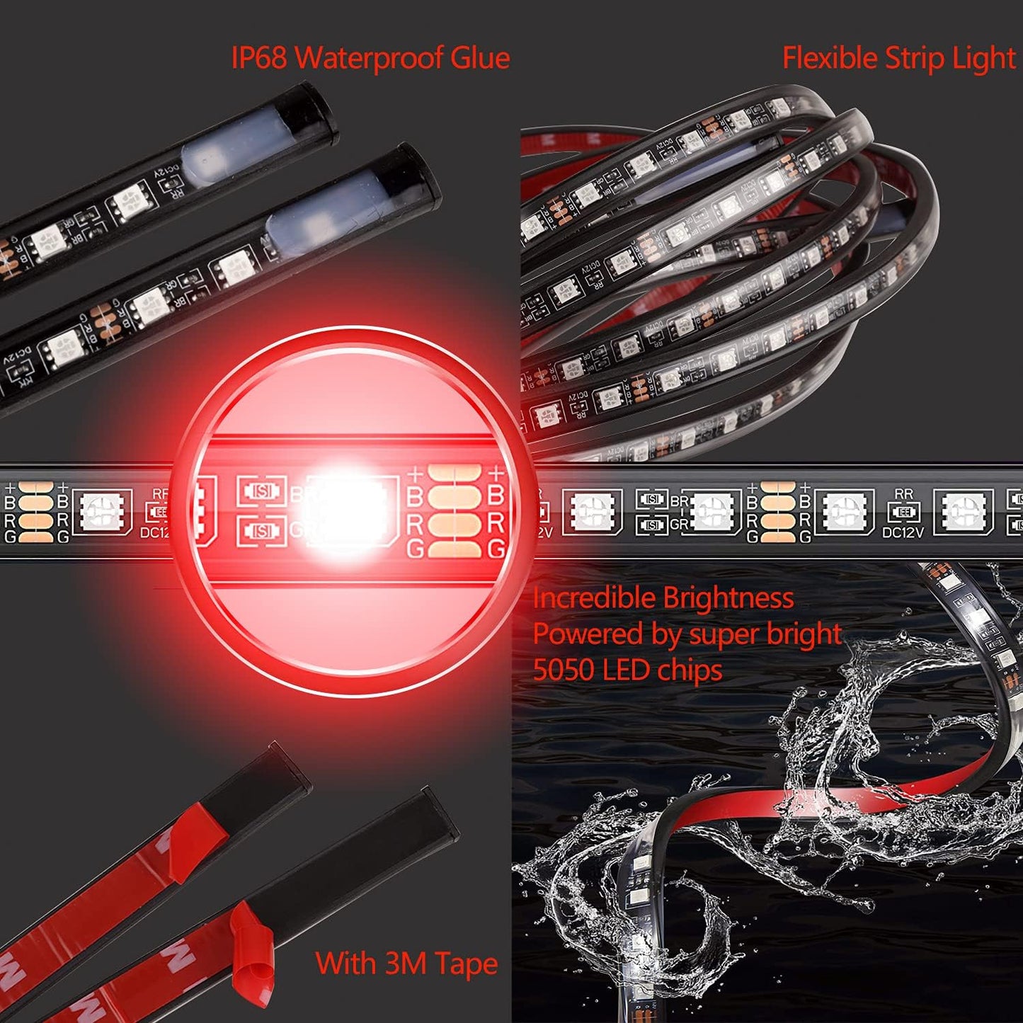 Exterior Car LED Strip Lights with App and RF Remote Control, 16 Million Colors Underglow Kit