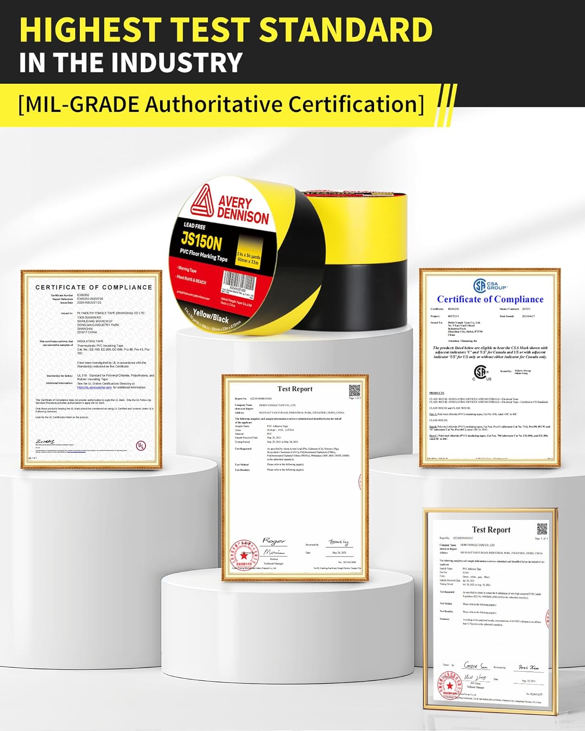 Floor Marking Tape,2 in x 108 FT Strong Adhesive Caution Tape,High Durability Warning Safety Tape for Indoor/Outdoor - Warehouses,Factories,Parking Lots,Retail Locations,Black,1 Roll