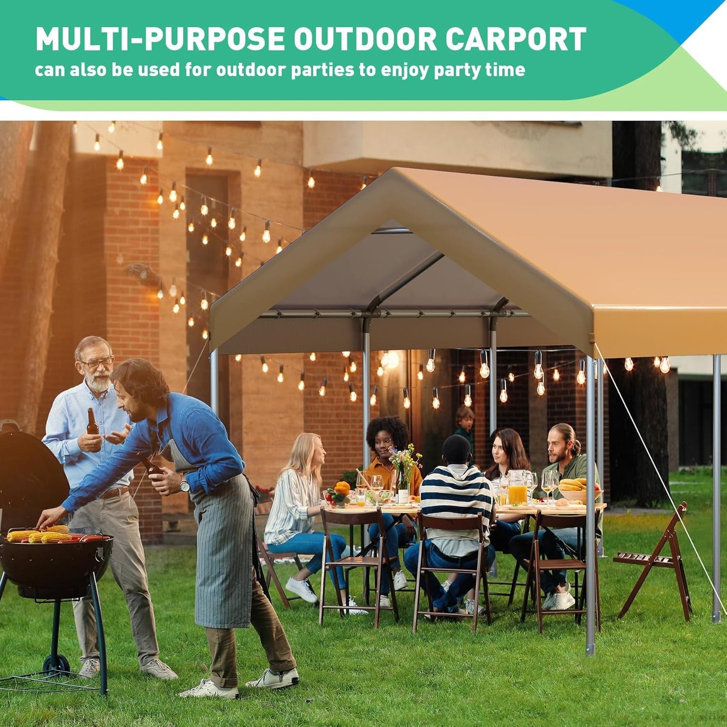 12X20 Ft Heavy Duty Carport Canopy, Portable Garage, Car Tents, Easy to Assemble, Reinforced Structure, with Hanging Edge, Applicable to Car, Bike, Boat, Party (Yellow)