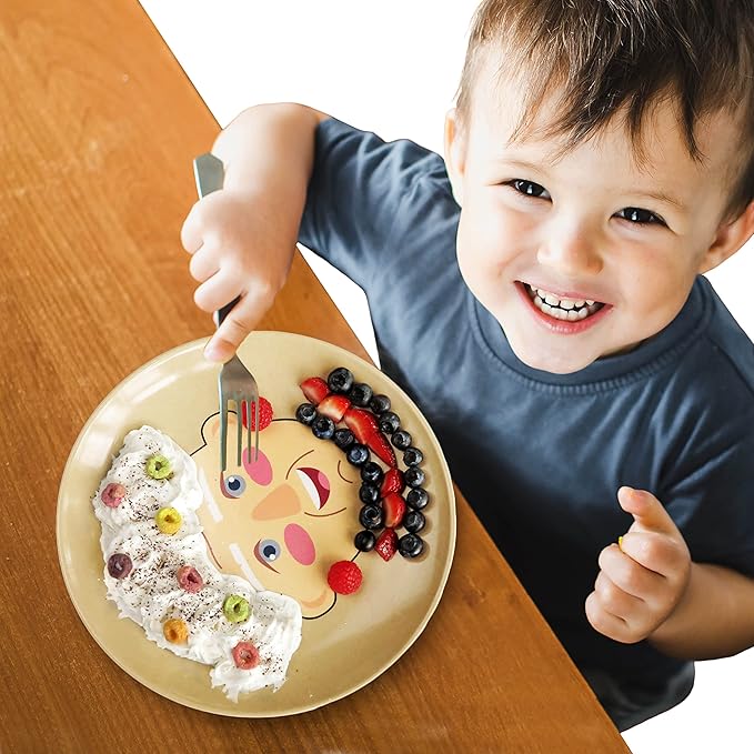 XIBORO BYEM Make A Face Plate For Kids (Plate x 1) Canadian Design Picky Eater Plates Unbreakable Microwave & Dishwasher Safe Cute Plates Biodegradable Toxin & Melamine Free