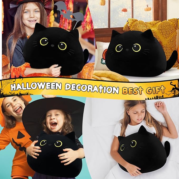 Auspicious beginning 19'' Black Cat Plush- Giant Black Cat Stuffed Animal, Large Soft Plushie Kawaii Plushies with Star Eyes Body Pillow, Soft Stuffed Animal Toys Christmas BirthdayGifts for Kids