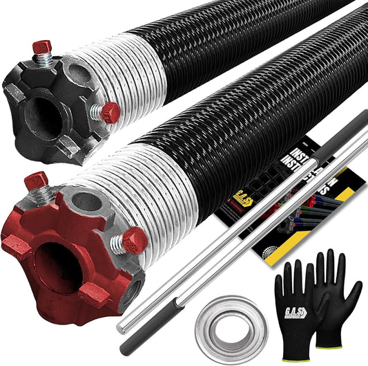 Garage Door Torsion Spring 218x1.75x28 Includes 1” Steel Bearing, Non-Slip Gloves, and Winding Bars for Left and Right Side of Garage Door Precision E-Coating 5-Year Warranty Min. 30,000 Cycles (Pair)