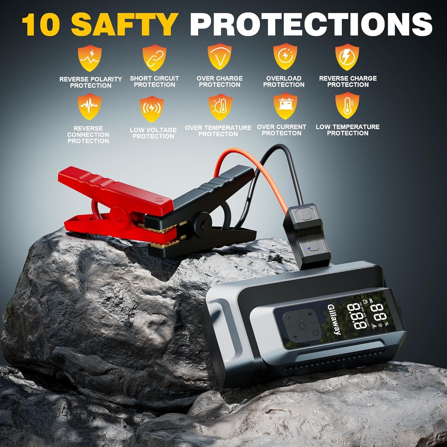 7-in-1 Jump Starter 6000A Car Jumper Starter Portable with 150PSI Portable Air Compressor, 12V Car Battery Charger, Tire Inflator, Flashlight, Power Bank