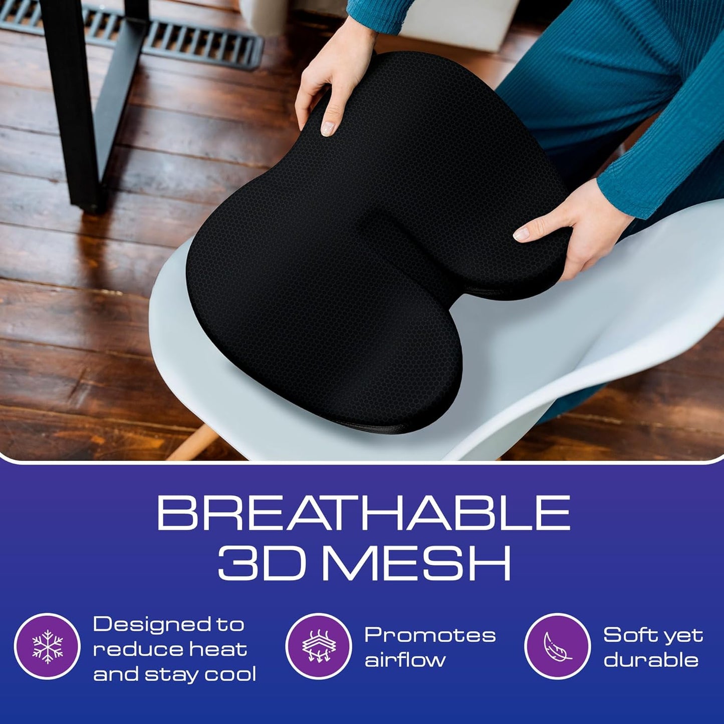 Ergonomic Seat Cushion - Memory Foam Chair Cushions | Gaming Chair Cushions | Office & Car Seat Cushion with Heat Reducing 3D Mesh | Office Chair Cushion for Back Pain - Pain Relief