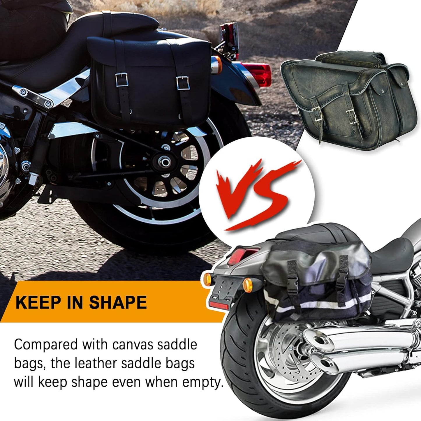 Dream Apparel Naked Cowhide Leather Motorcycle Saddle Bags Throw Over Saddlebags, Motorcycle Side Bags for Honda Shadow Sportster Softail Dyna V-star (Distressed Brown, No Studs)