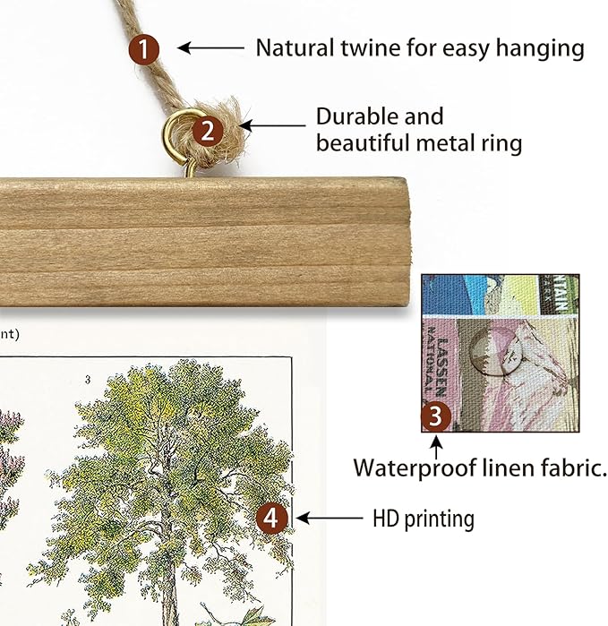 XIAOAIKA Vintage Tree and Shrub Poster - Botanical Educational Retro Wall Art with Wooden Frame for Gardening Enthusiasts and Landscape Designers 12 x 16 Inches