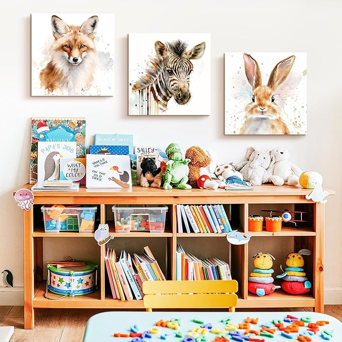 Watercolor Rabbit Wall Art Nursery Bunny Pictures Wall Decor Abstract Animal Canvas Print Art Cute Bunny Rabbit Poster Modern Artwork for Kids Bedroom Bathroom Living Room Home Decor 12x12inch
