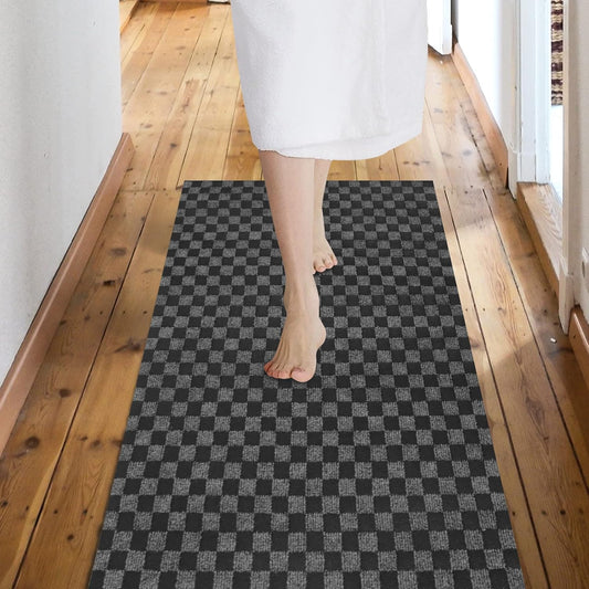 Custom Size Backed Non-Slip Area Rugs Runner, Easy Clean, Waterproof Runner Rugs for Hallway Entryway, Kitchen, Laundry, 4FT x 78FT, Gray Checkered