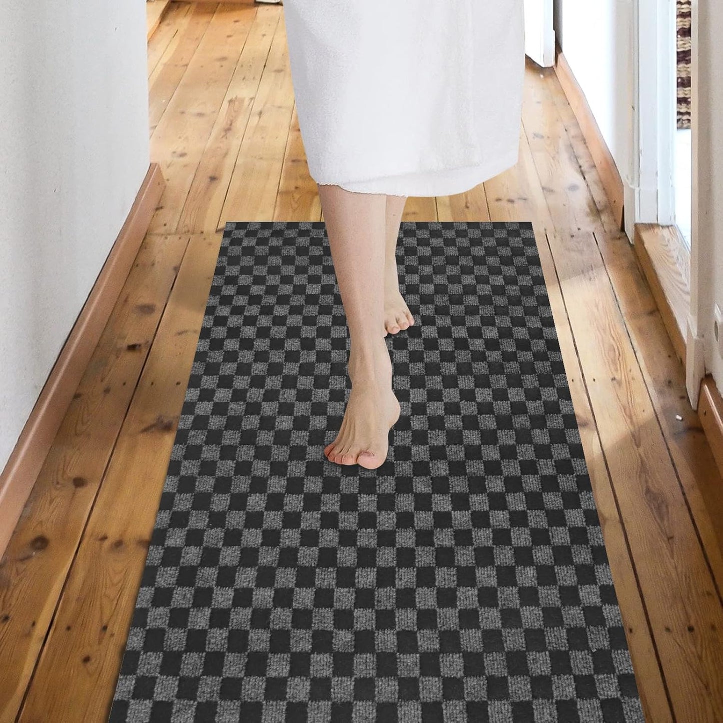 Custom Size Backed Non-Slip Area Rugs Runner, Easy Clean, Waterproof Runner Rugs for Hallway Entryway, Kitchen, Laundry, 4FT x 6FT, Gray Checkered