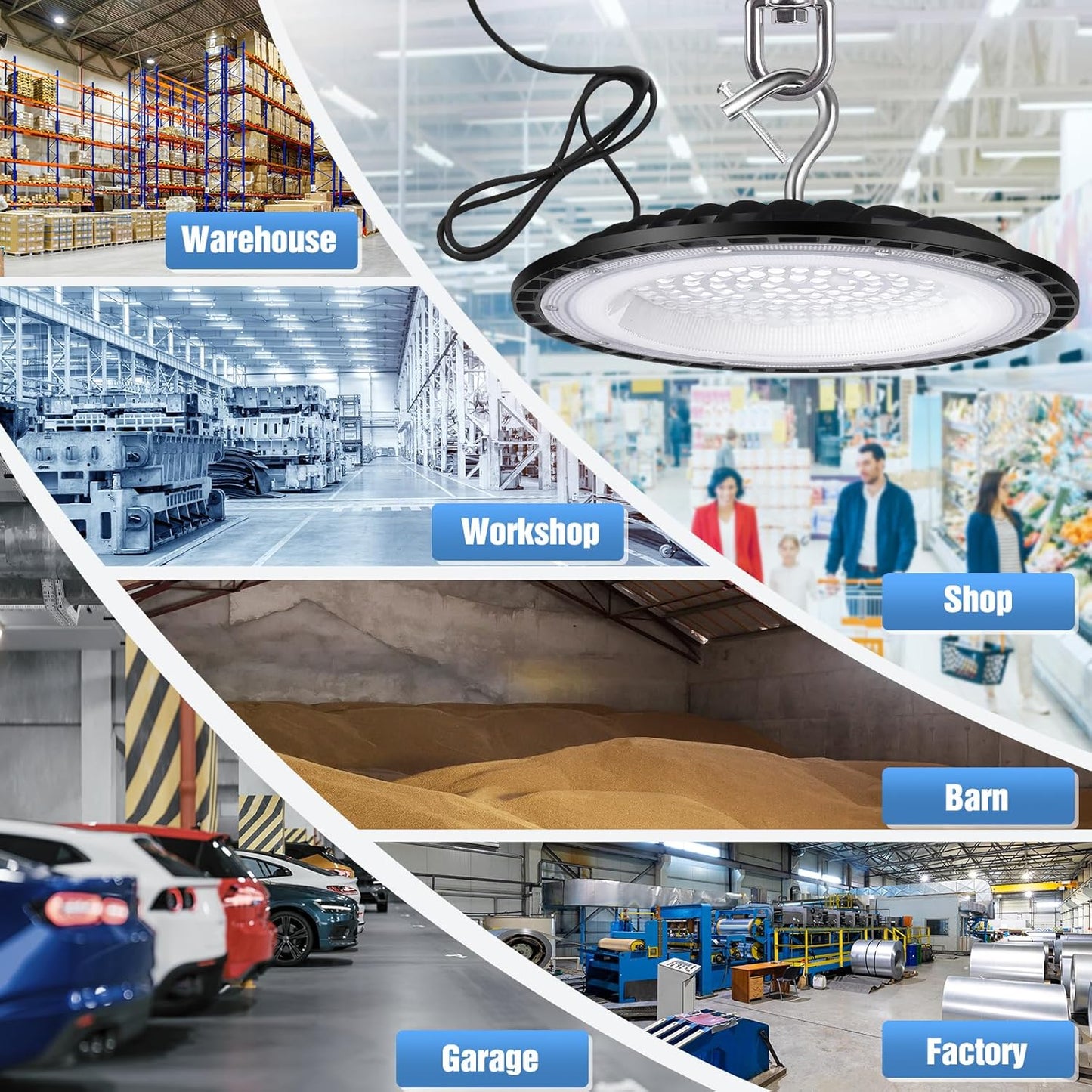 20 Pack 150W UFO Led High Bay Light Fixture,5000K Daylight Commercial Shop Bay Lighting,120VAC,21000LM,[650W MH/HPS Equiv.] US Plug Area Lighting for Garage/Warehouse/Barn/Gym/Factory/Workshop