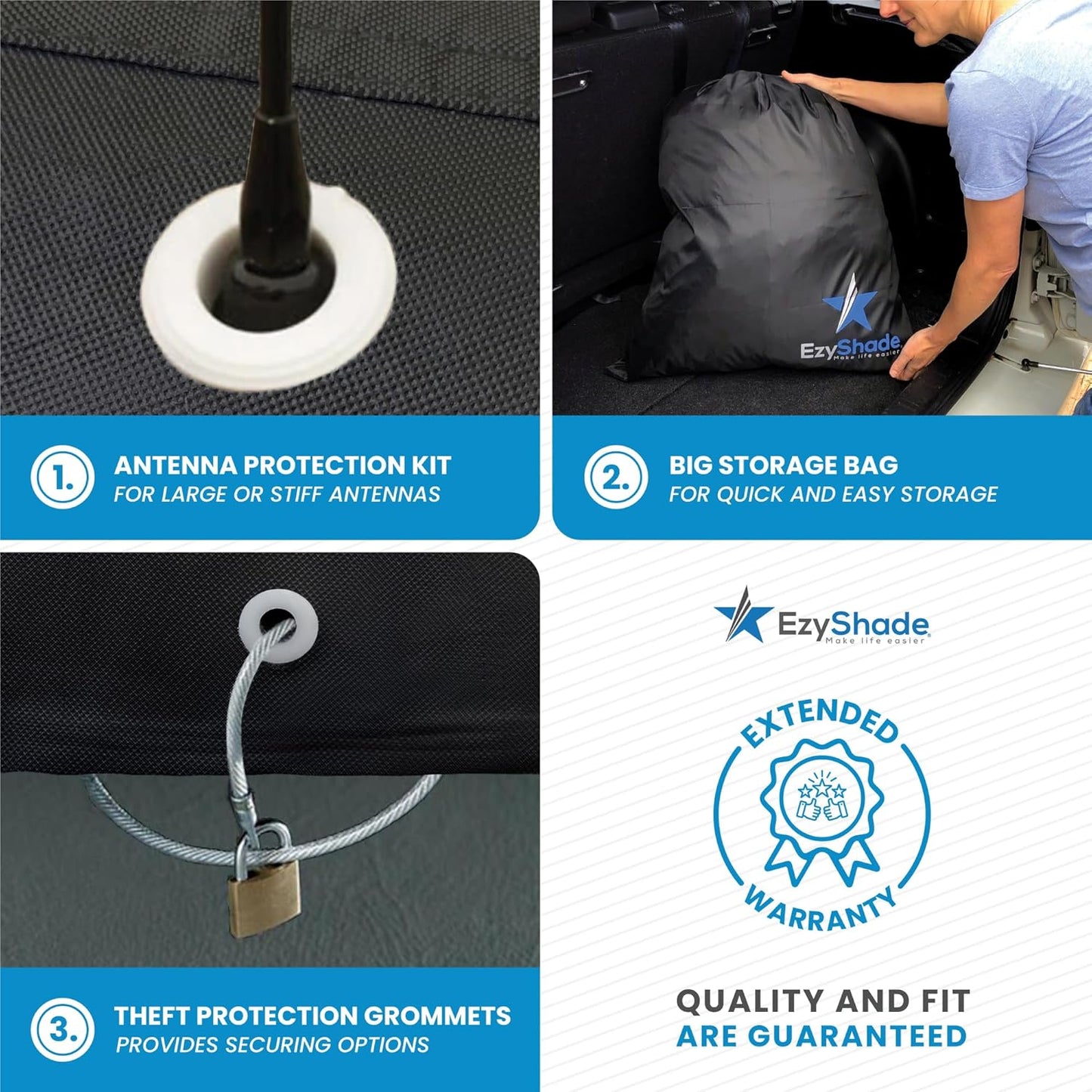 EzyShade 10-Layer Car Cover Waterproof All Weather. See Vehicle Size-Chart for Accurate Fit. Outdoor Full Exterior Covers for Automobiles Sedan Hatch. Rain Sun Snow. Black, Size A7 (See SizeChart)