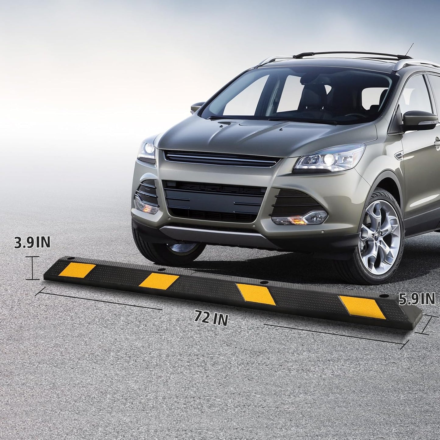 Heavy Duty Rubber Parking Curb (72.8" Extra Wide) - 55000 Lb Capacity with 8 Reflective Strips, UV/Oil Resistant for Driveways & Commercial Lots(1 Pack)