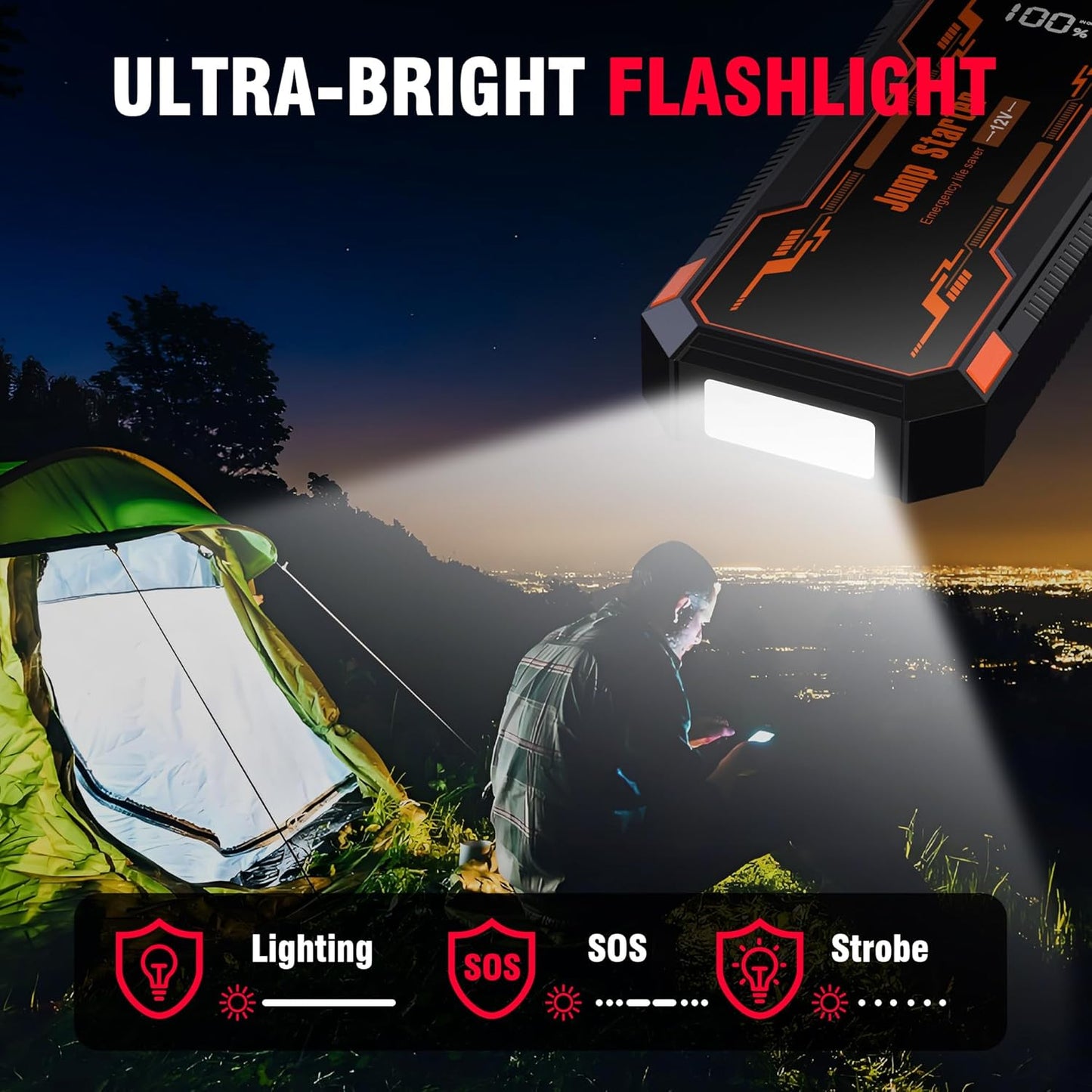 Car Jump Starter 6000A Car Battery Jump Starter Portable,12V Battery Jumper Starter Portable(10.0L Gas/8.0L Diesel),LCD Display Jump Box Jump Starter Battery Pack with Jumper Cable&Flashlight-Orange