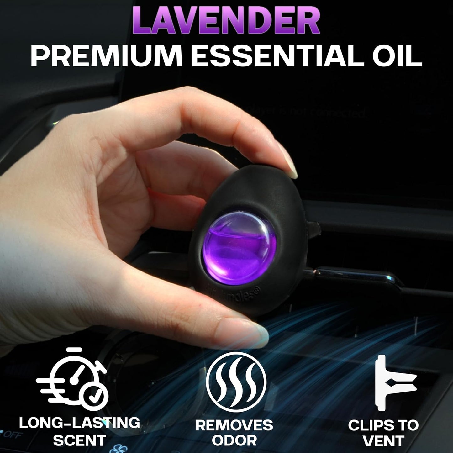 Air Jungles Car Air Freshener Vent Clip 3 Count, Lavender Scent, 4 ml Each, Long-Lasting Car Odor Eliminator, Easy Clip-On Design, Up to 90 Days Freshness for Cars, Trucks, and SUVs