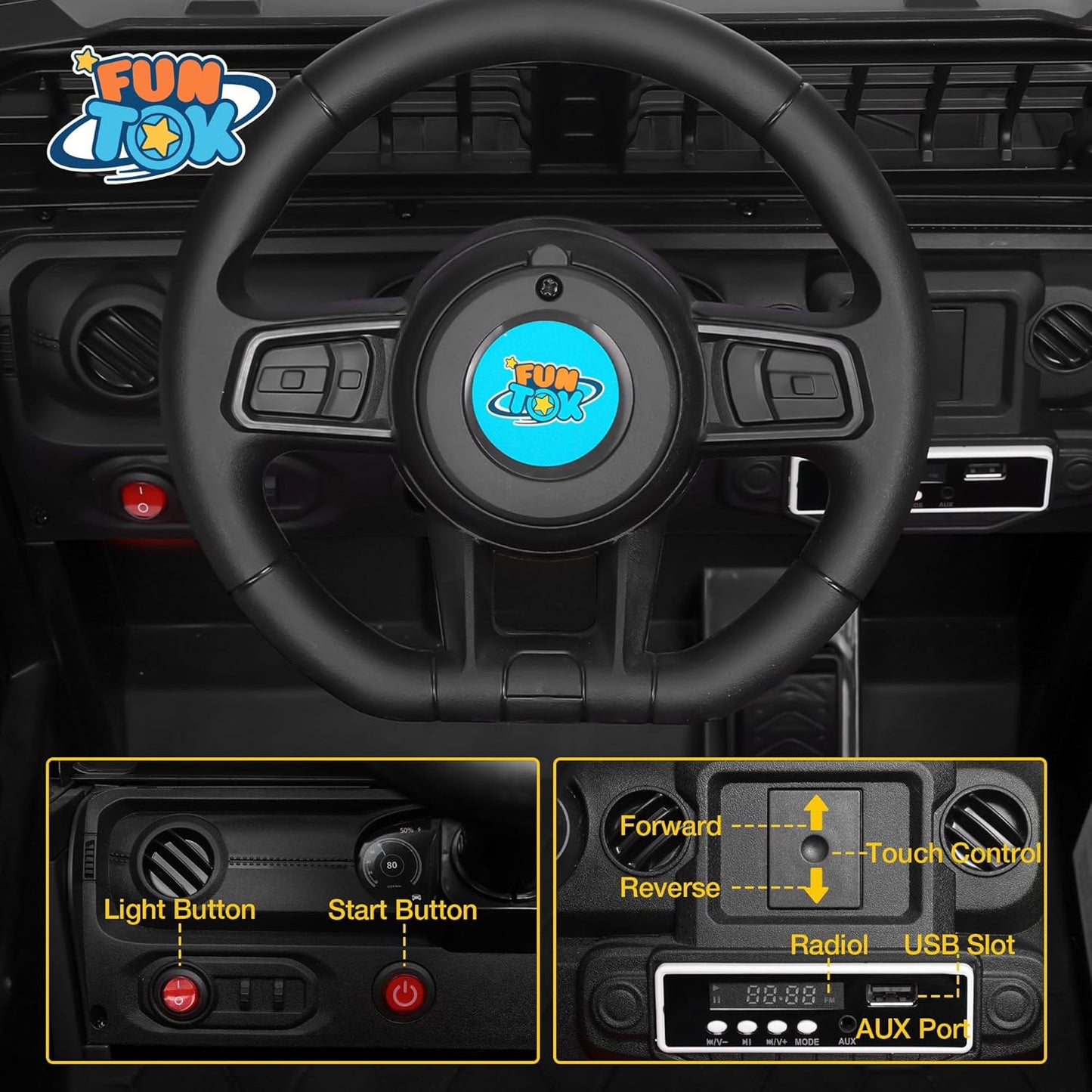 12V Ride On Truck for Kids, Electric Cars for Toddlers w/Remote Control, Soft Start, LED Lights, Horn, Radio, USB/AUX/MP3, Battery Powered Cars for Kids to Drive (Black)