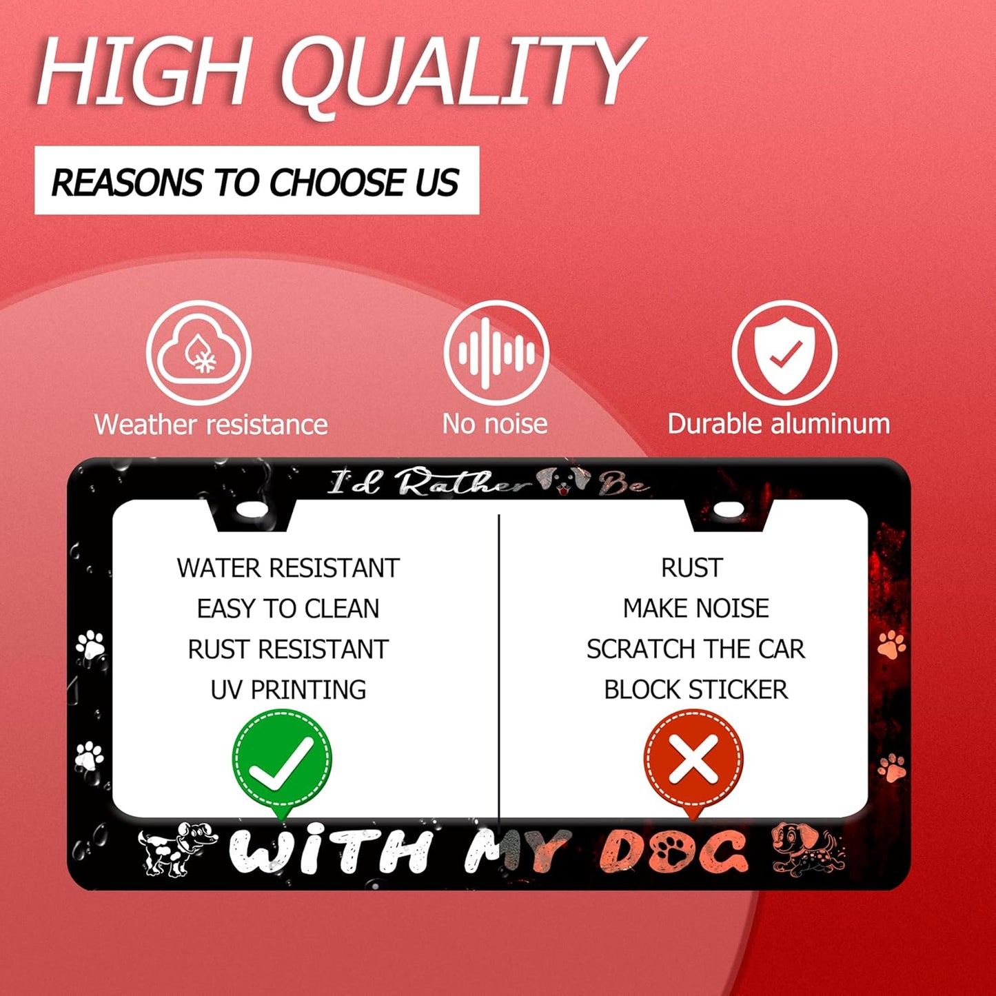 I'd Rather Be with My Dog License Plate Frame Pet License Plate Holder Funny Stainless Steel Accessories Cars Decor with 2 Holes and Screws Fits Standard Us Ca Vehicles 12.2 X 6 in