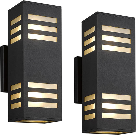 harriet Porch Lights Outdoor Modern - IP64 Waterproof Aluminum and Tempered Glass Cover, 13" Rectangular Up/Down Wall Sconce for Porch, Garage & Patio, Exterior Lighting, Black, 2 Pack