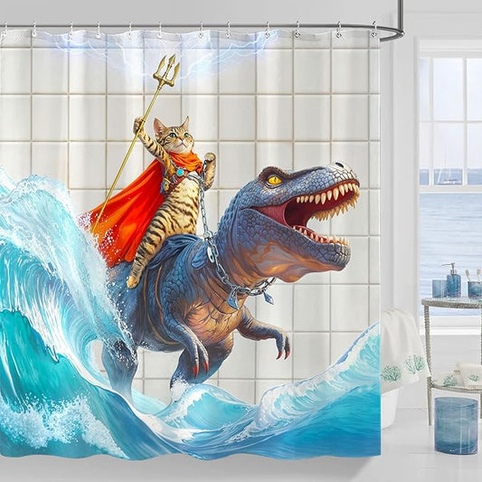 Yeoiat Cat Shower Curtain Ocean Funny Shower Curtain Dinosaur Shower Curtains for Bathroom Wave Shower Curtain Set with 12 Hooks Dinosaur05 72×72 Inches