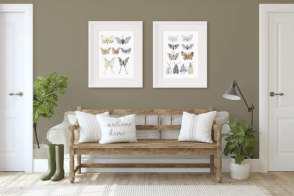 Watercolor Moths Art Prints - Vintage Nature Wall Art - Kitchen Wall Decor - Rustic Farmhouse Artwork - Butterfly Posters - Mariposas Decorativas - SET of 2-8x10 - UNFRAMED