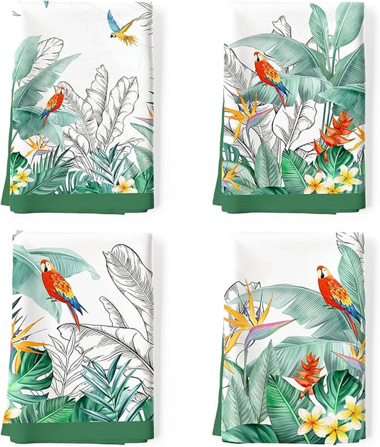 Tropical Tree Leaf Tea Towels, Cotton Kitchen Towel 18.9 × 27.5 inch, Quick Drying Dish Cloth for Party Anniversary Holiday Decoration Housewarming Gifts