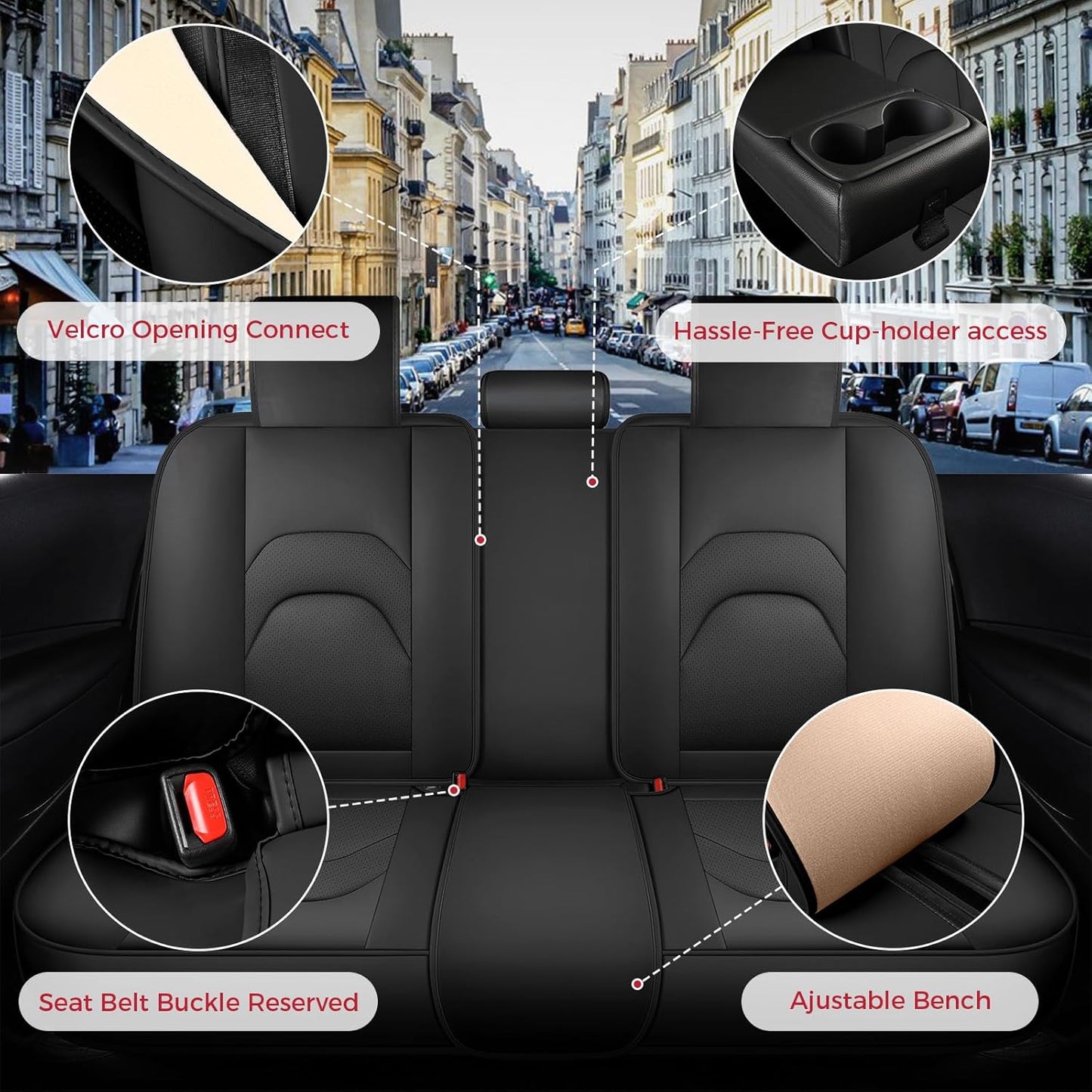 FREESOO Car Seat Covers Full Set,Waterproof Automotive Seat Covers, Leather Cars Interior Covers, Seats Protection Universal fit Babies & Adult (Black Blue)