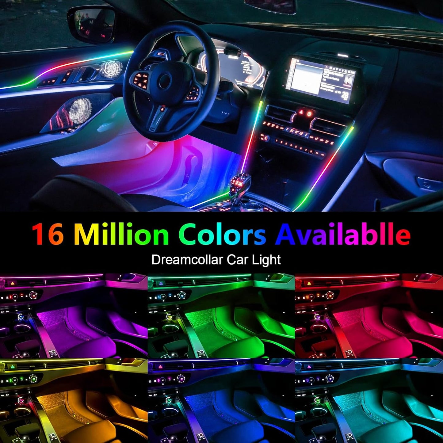 Dreamcolor Acrylic Interior Car Lights, WEBUPAR Car Accessories 2 in 1 Car LED Strip Lights with APP Control and 213 Modes, Car Center Console Fiber Optic Lights, RGB Neon Car Lighting