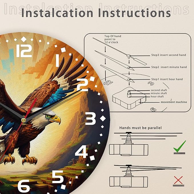 Wall Clock, Abstract Colorful Eagle Flying Wall Clock Silent Non-Ticking Battery Operated Clock 10 Inch, Home Decor for Living Room, Kitchen, Bedroom and Office