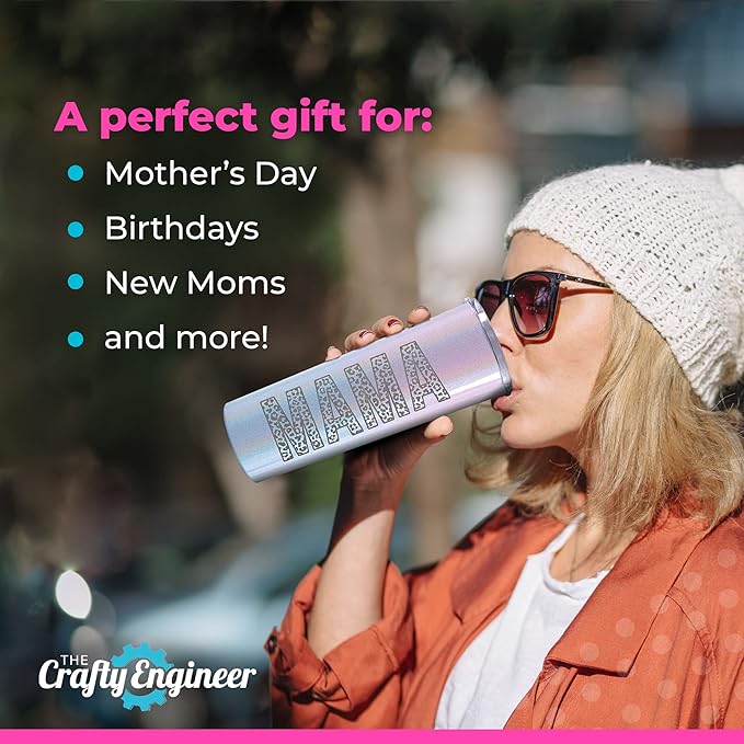 The Crafty Engineer (Matte Black Leopard Print MAMA Tumbler - Laser Engraved 20 oz Travel Ready Insulated Cup with Straw
