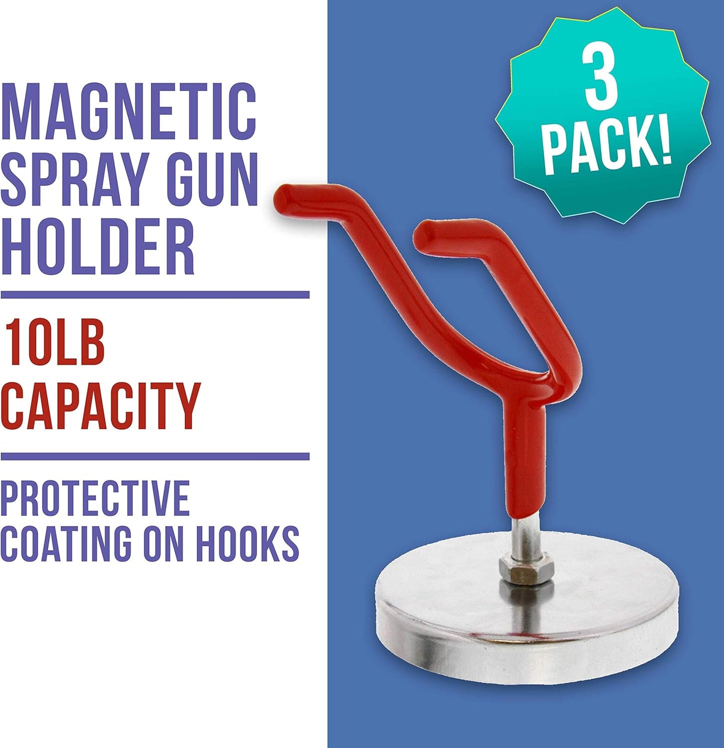 TCP Global Brand Magnetic Paint Spray Gun Holder Stand for Gravity Feed Cup HVLP, Spray Booth, Body Shop Wall (Pack of 3)