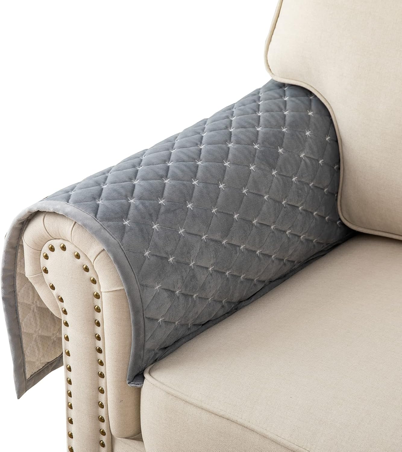 Eismodra Armrest Covers,Couch Cover,Sofa Cover,Backrest Covers,Anti-Slip Armchair Slipcovers for Dogs Cats Pet Loveseat Recliner Leather L Shaped,Light Gray 28 x 28 Inches (Only 1 Piece)