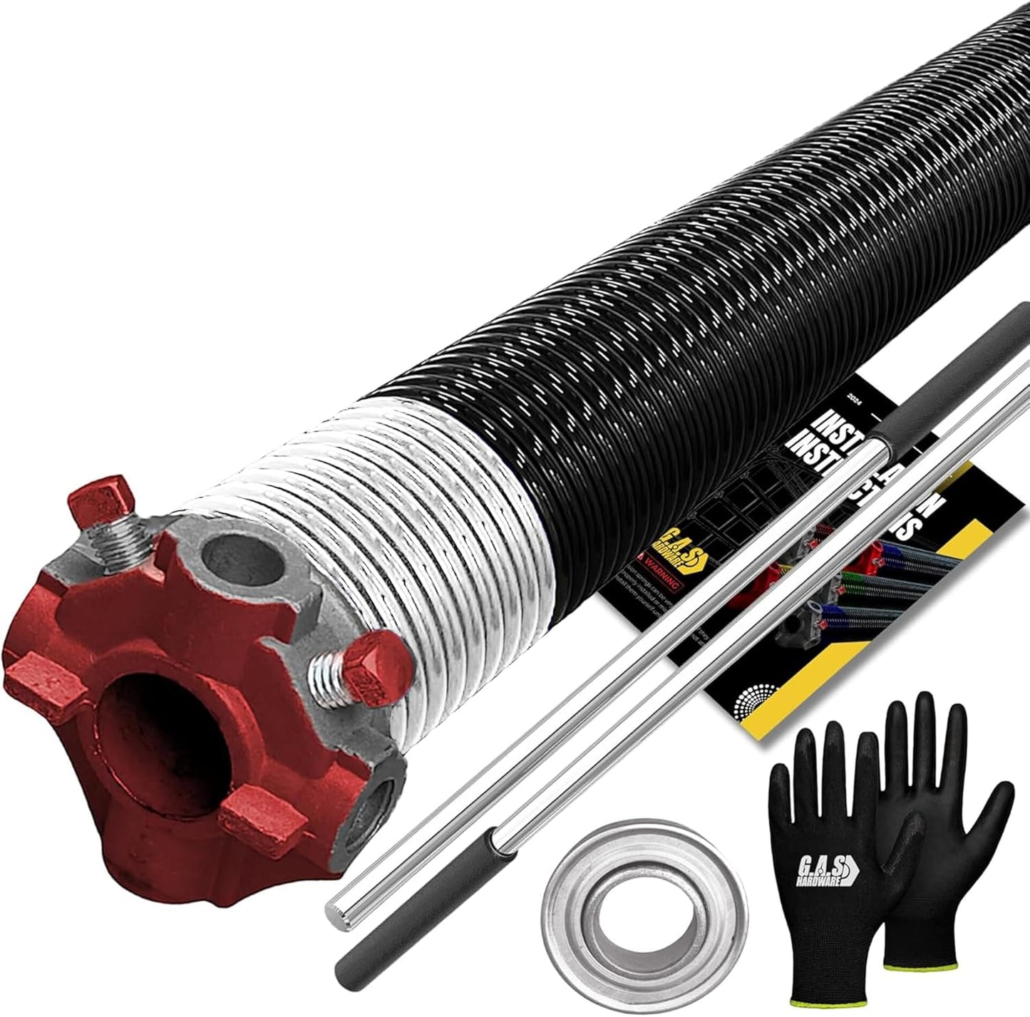 Garage Door Torsion Spring 218x2x24 Torsion Springs for Garage Door Repair Right Hand Wound Replacement for Left Side of Garage Door with 1" Steel Bearing, Gloves, Manual and Winding Bars (Red Cone)