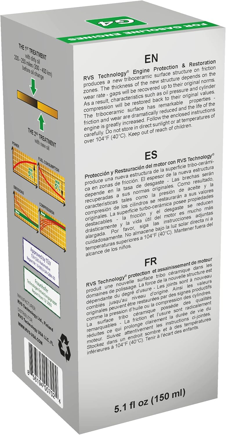 G4 Engine Oil Treatment, for Gasoline Engines with a Motor Oil Capacity up to 4 quarts; Save Fuel, Boost Power and Safely Restore and Protect Your Car, Truck, and All Other Engines