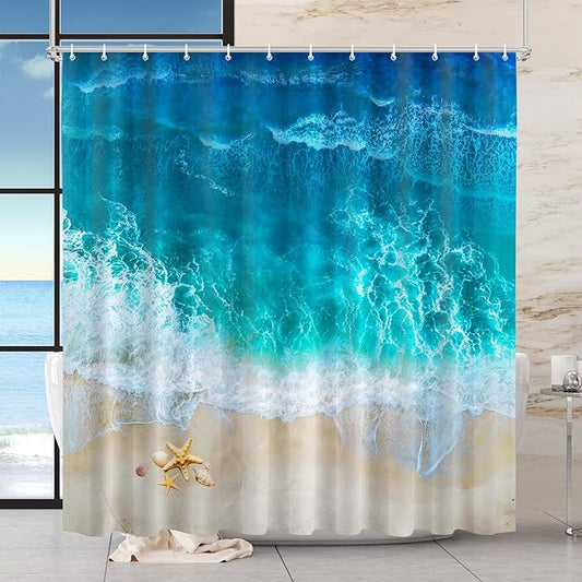 Vimorco Shower Curtain Ocean Beach, Blue Shower Curtains for Bathroom, Waterproof Quick-Dry Polyester Fabric Showers Curtain, Bathroom Curtains Set, Bath Decor, 72''x 72''